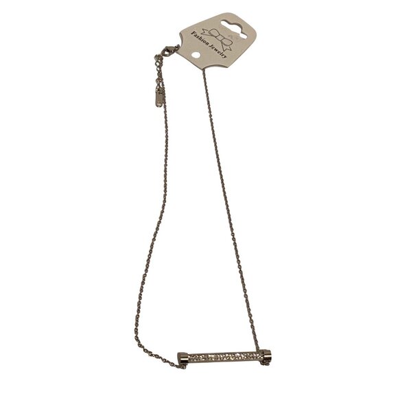 Fancy Zircon Bar Necklace Silver Titanium Steel Chain Sparkle Accent For Women - Picture 2 of 5